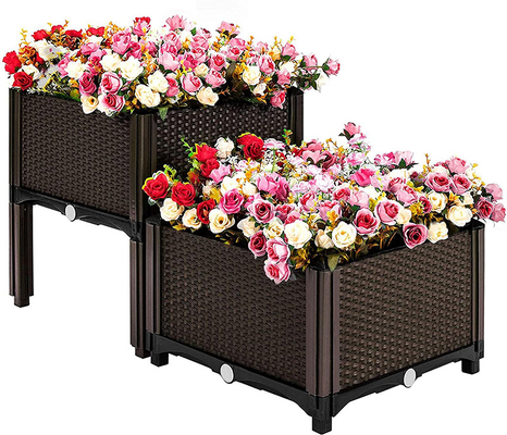 Mobile Plastic Raised Planters On Legs 50*50*27CM For Vegetable Planting
