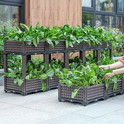 Breathable Elevated Plastic Planter Box Double Tier  Logo Customized